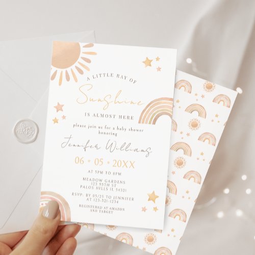 Boho Sun and Rainbow Sunshine Baby Shower  Invitation