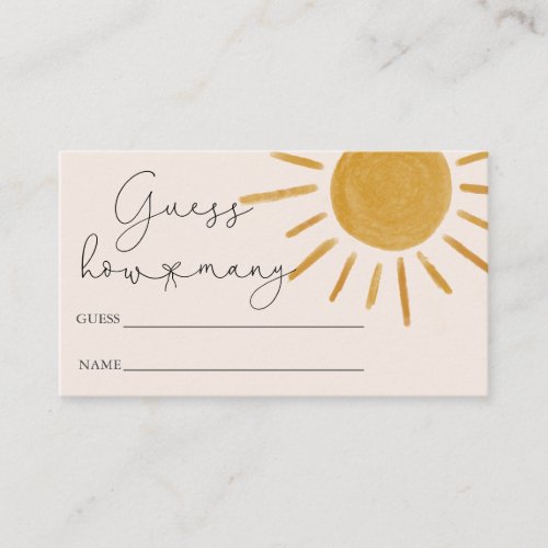 Boho Sun  Baby Shower Guess How Many Enclosure Card