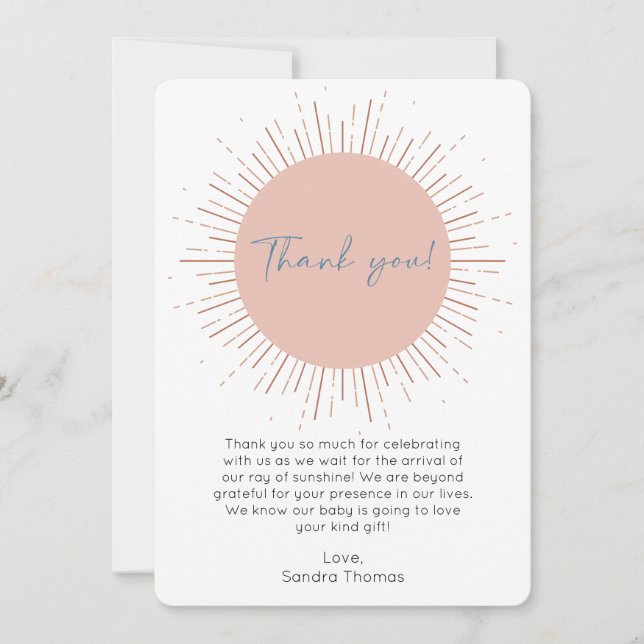 Boho Sun Baby Shower Thank You Card (Front)