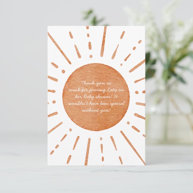 Boho Sun Baby Shower Thank You Card (Standing Front)