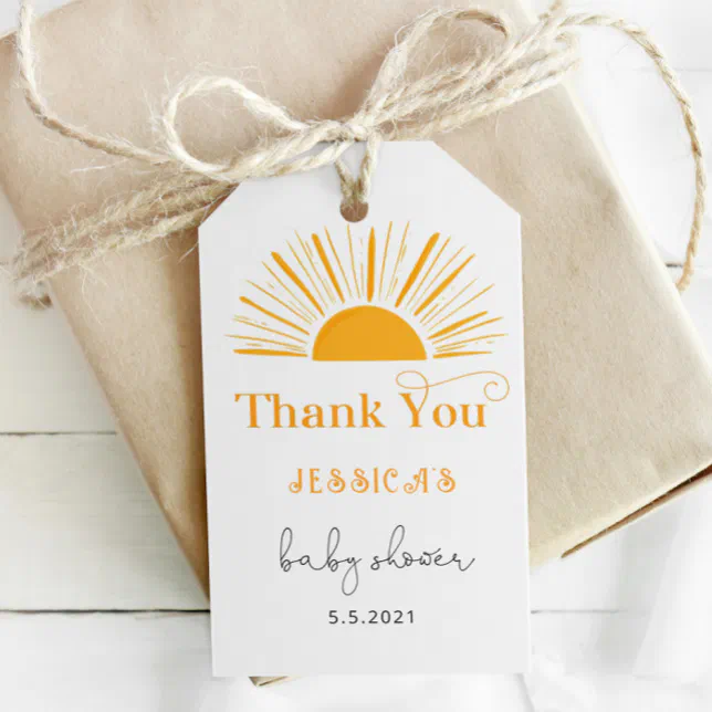 Boho sun baby shower thank you gift tags | Zazzle