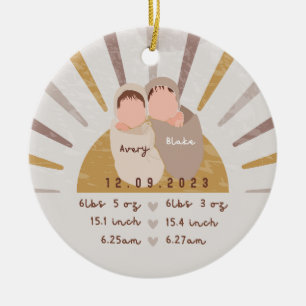 Boho Sun Baby Twins Birth Stats Keep Sake Ornament