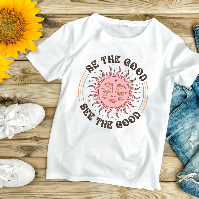 Boho Sun Be The Good See The Good Inspirational  T-Shirt (Boho Trendy Be the Good, See The Good, Sun Face Inspirational Motivational Women's T-shirt)