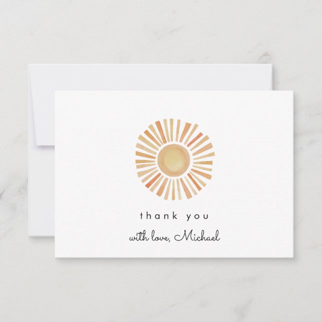 Boho Sun Birthday, Sunshine 1st Birthday Thank You Card (Front)