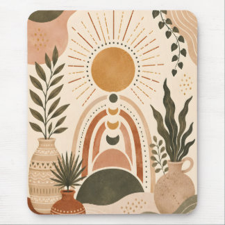 Boho Sun & Botanical Art Mouse Pad