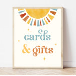 Boho Sun Cards & Gifts Sign<br><div class="desc">This adorable sign features a boho design with an adorable watercolor sun,  set against a soft vintage white background. The muted colors of yellow,  orange,  and blue,  along with the retro font,  create a charming and whimsical look.</div>