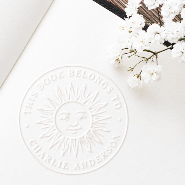 Boho sun character bookplate library book embosser (Boho sun character bookplate library book embosser)