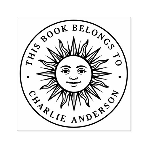 Boho sun character bookplate library book rubber stamp