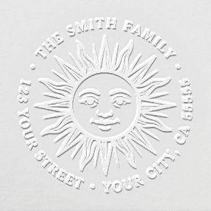Boho sun character return address embosser