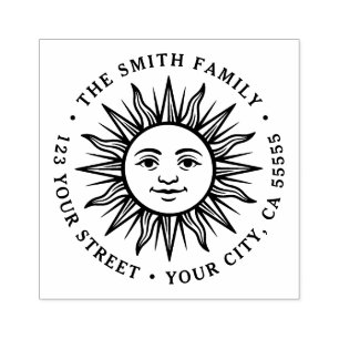 Boho sun character return address rubber stamp