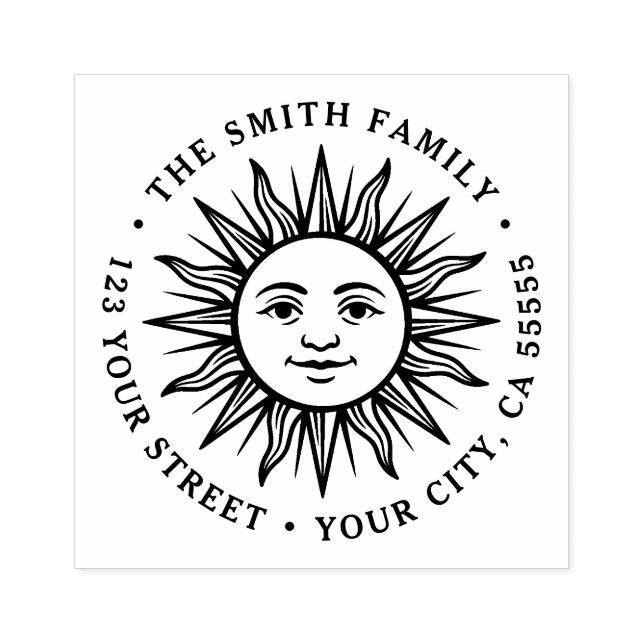 Boho sun character return address rubber stamp (Imprint)