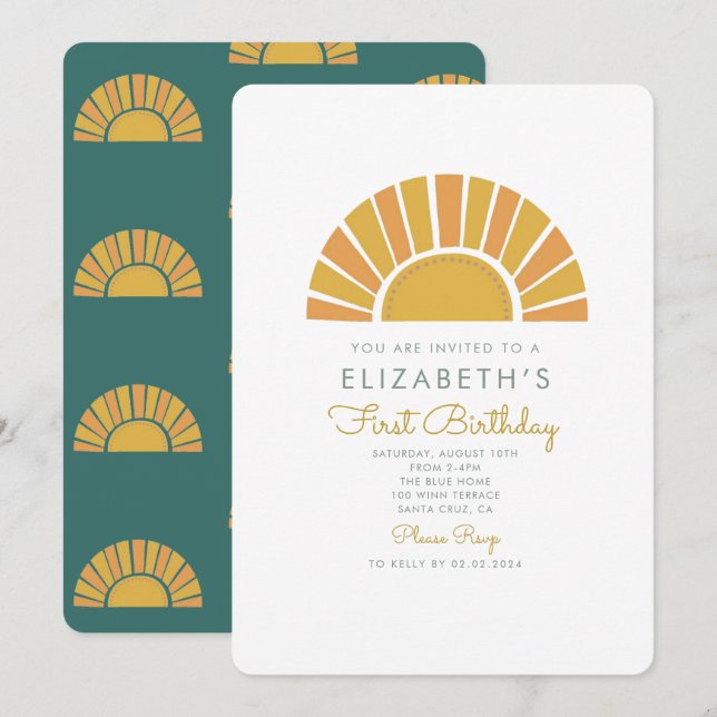 Boho Sun Colorful Baby  1st Birthday  Invitation (Front/Back)