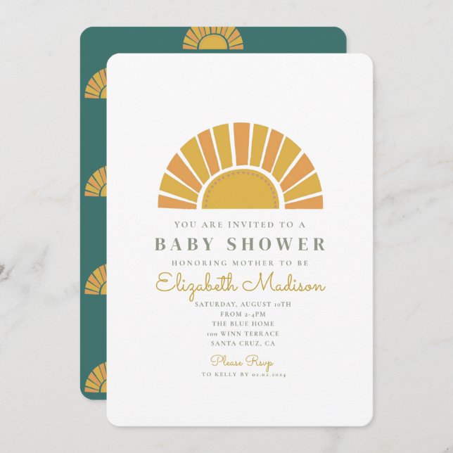 Boho Sun Colorful Baby  Shower Invitation (Front/Back)