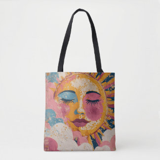 Boho Sun Face Abstract Art Tote Bag