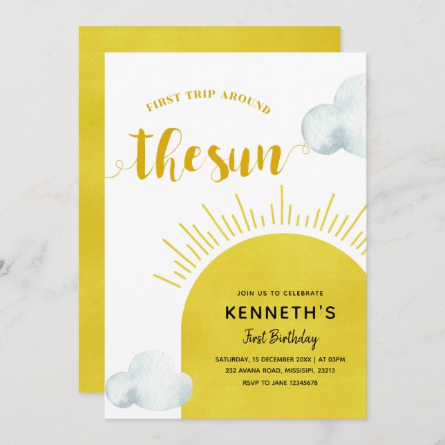 Boho Sun First Birthday Invitation (Front/Back)
