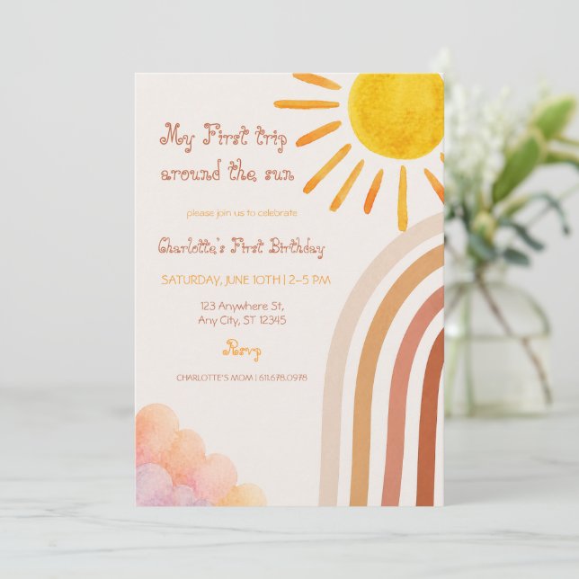 Boho Sun First Birthday Trip Around the Sun Invitation (Standing Front)