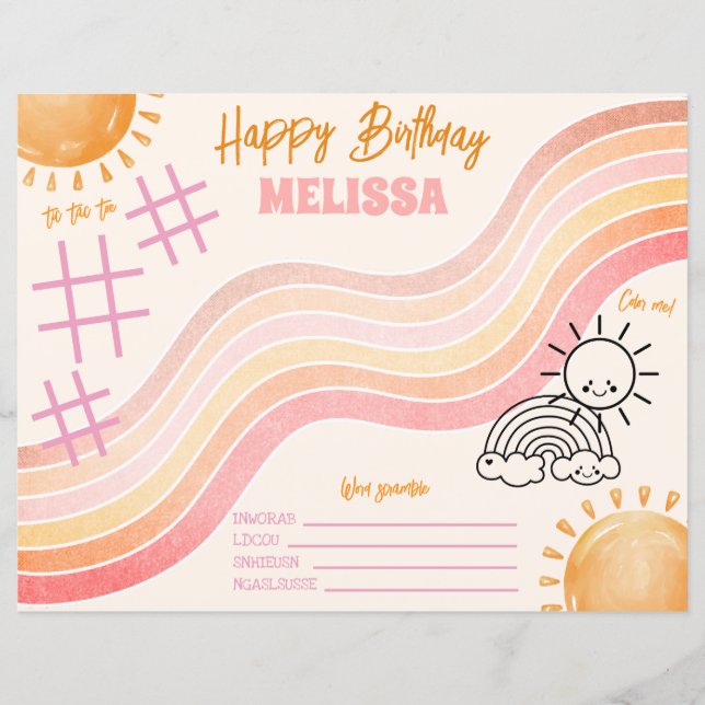 Boho Sun Girls Coloring Activity Page (Front)