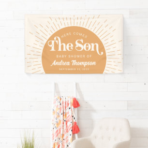 Boho Sun Here comes the Son Baby Shower Banner