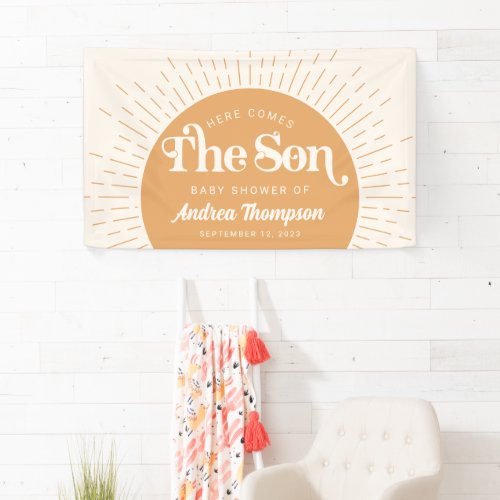 Boho Sun Here comes the Son Baby Shower  Banner