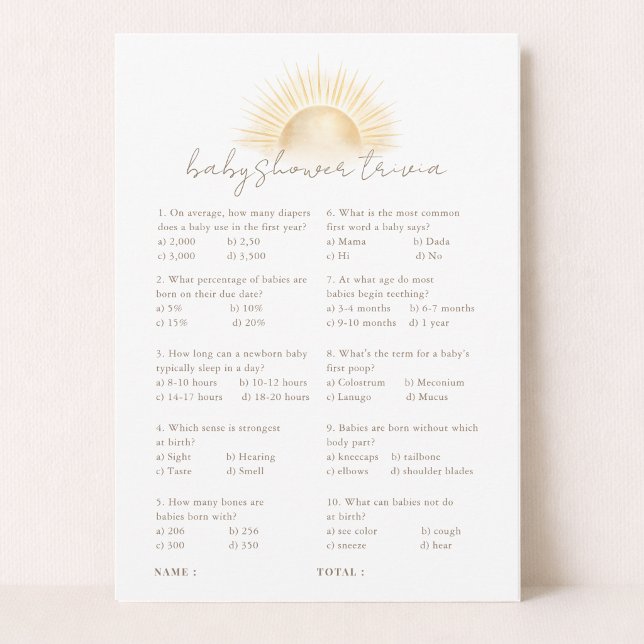 Boho Sun Here Comes The Son Baby Shower Game Card (Creator Uploaded)