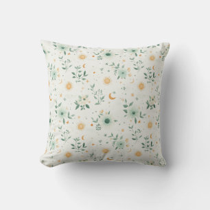 Boho Sun & Leaf Blooms Throw Pillow