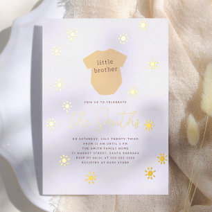 Boho Sun Little Brother Shiny Sunshine Baby Shower Foil Invitation