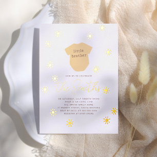 Boho Sun Little Brother Shiny Sunshine Baby Shower Foil Invitation