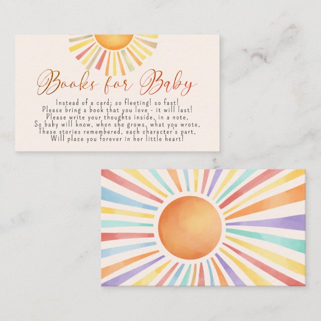 Boho Sun 'Little Ray of Sunshine' Books for Baby Enclosure Card (Front/Back)