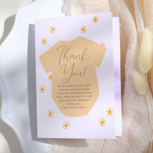 Boho Sun Little Sunshine Baby Shower Letterpress Thank You Card