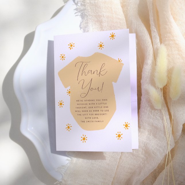 Boho Sun Little Sunshine Baby Shower Thank You Card (Creator Uploaded)