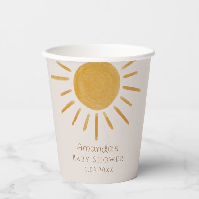 Boho Sun Minimalist Baby Shower Paper Cups (Front)