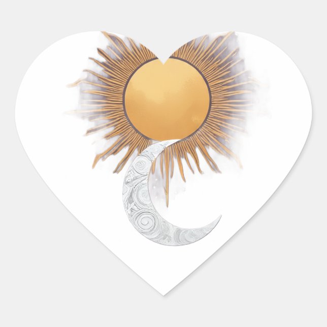 Boho Sun Moon Celestial Heart Sticker Decal (Front)