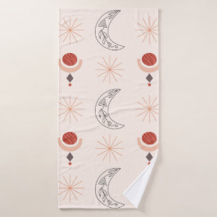 Boho sun moon decorative line art abstract shapes bath towel