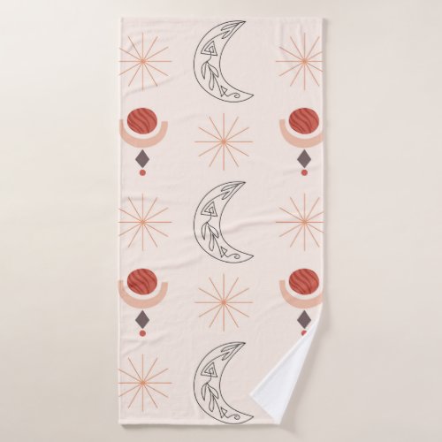 Boho sun moon decorative line art abstract shapes bath towel