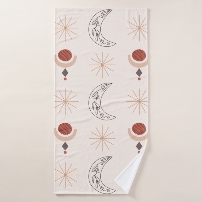 Boho sun moon decorative line art abstract shapes bath towel (Bath Towel)