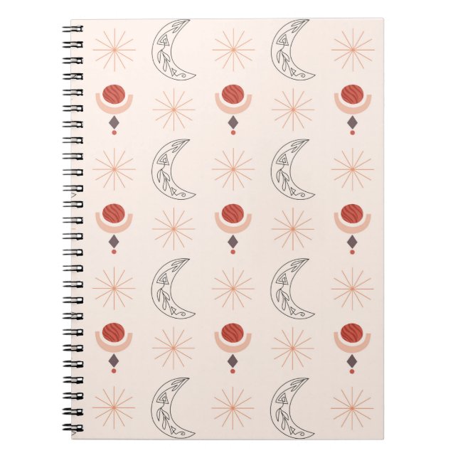 Boho sun moon decorative line art abstract shapes  notebook (Front)