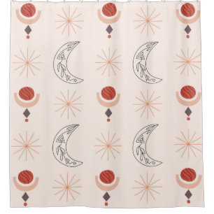 Boho sun moon decorative line art abstract shapes shower curtain
