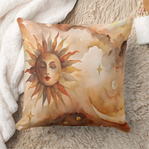 Boho Sun & Moon   Minimal Celestial Decor for Home Throw Pillow