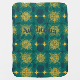 Boho Sun Moon Stars Baby Teal Yellow Personalized Blanket