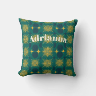Boho Sun Moon Stars Baby Teal Yellow Personalized Throw Pillow