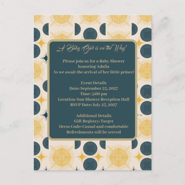 Boho Sun Moon Stars Blue Yellow  Postcard (Front)