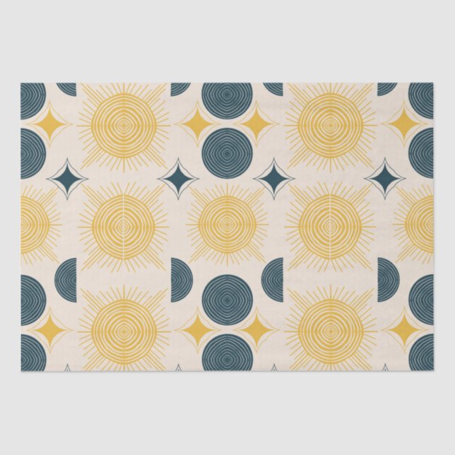 Boho Sun Moon Stars Blue Yellow Tissue Paper (Front)