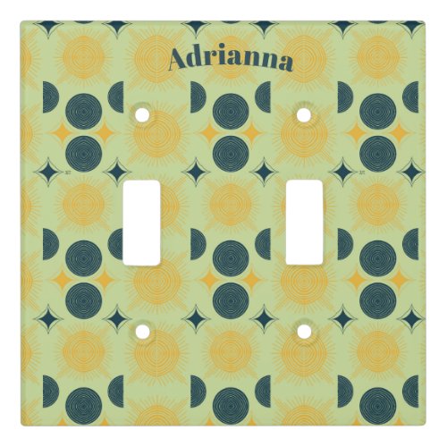 Boho Sun Moon Stars Mint Blue Yellow Personalized Light Switch Cover