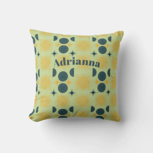 Boho Sun Moon Stars Mint Blue Yellow Personalized Throw Pillow