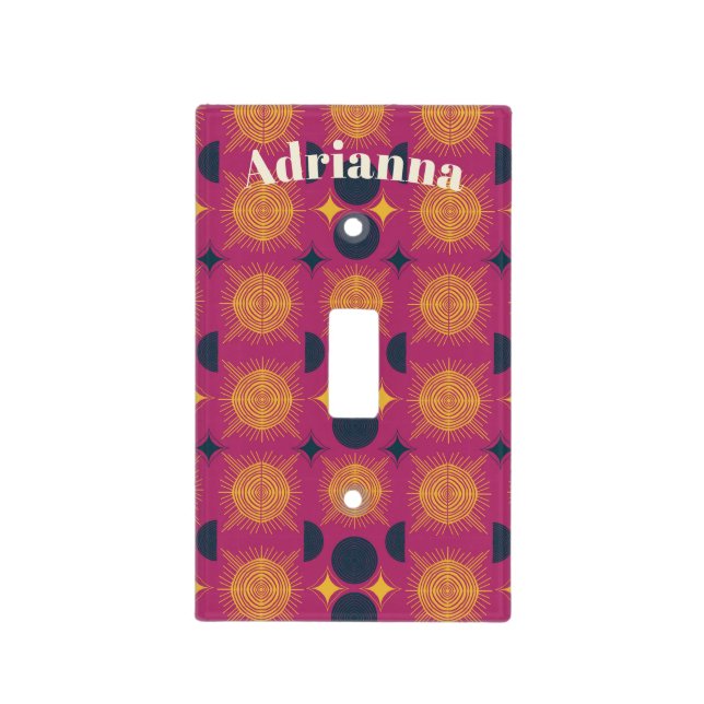Boho Sun Moon Stars Pink Blue Yellow Personalized Light Switch Cover (Front)