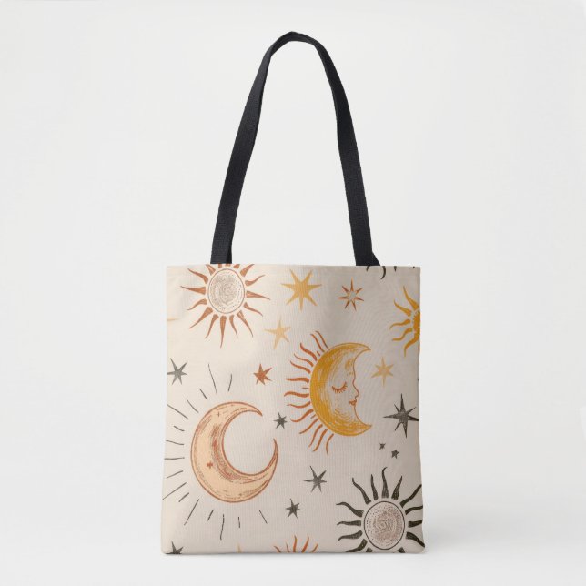 Boho Sun & Moon Tote Bag – Vintage Celestial (Front)