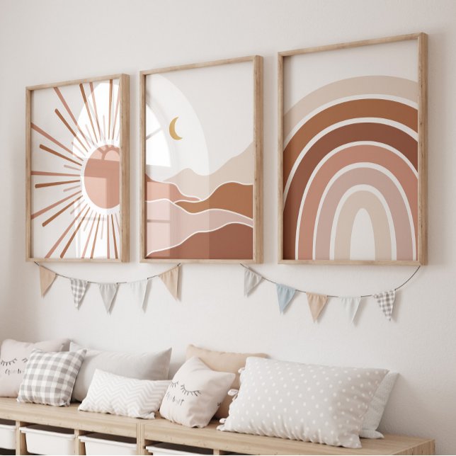 Boho Sun Mountain Rainbow Playroom Decor Wall Art Sets (Creator Uploaded)
