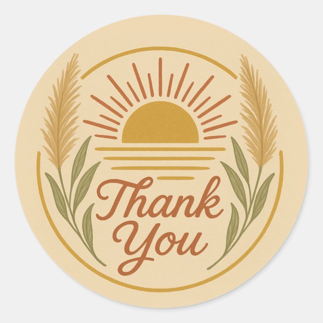 Boho Sun Pampas Grass Thank You Sticker (Front)