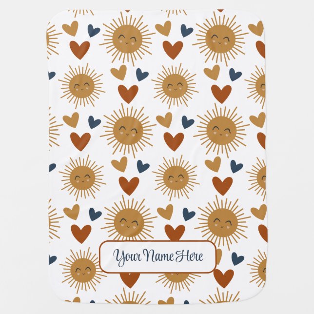 Boho Sun Pattern Personalized Baby Blanket (Front)