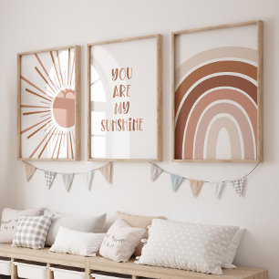 Boho Sun Quote Rainbow Kids Room Wall Art Sets